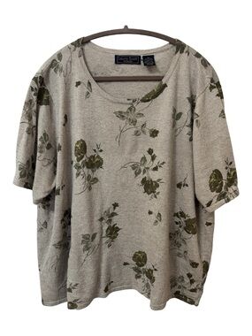 Vintage Linen Cotton Knit Cottagecore Coastal Grandma Soft Tee Plus Size Floral